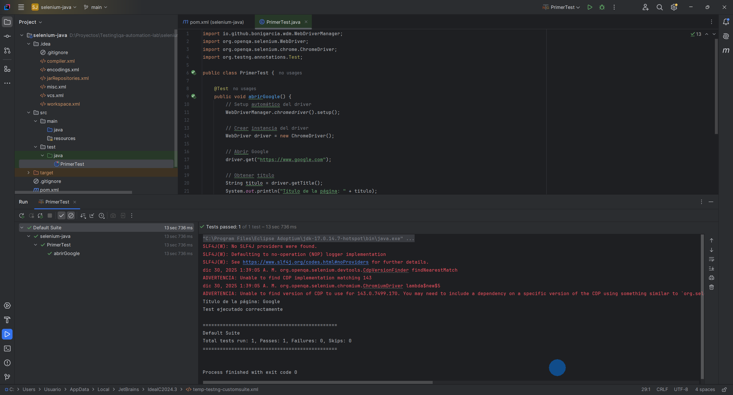 Sesión 1 de mi lab de QA Automation: Selenium + Java desde cero