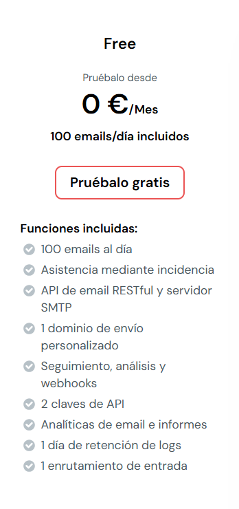 Plan gratuito de Mailgun con límite diario de envío de emails