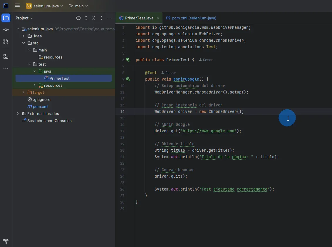Sesión 2 de mi lab de Selenium + Java: Por qué borré todo y volví al día 1