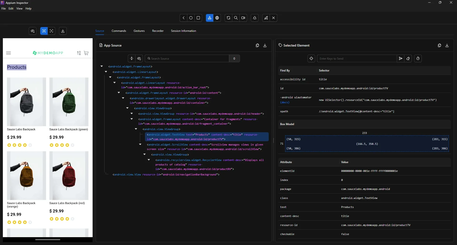 Appium Inspector: encontrar elementos en la app con dispositivo físico