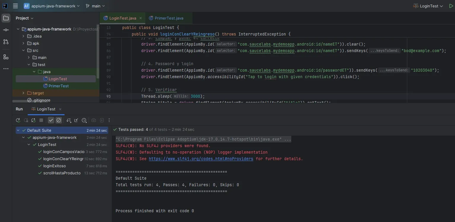 Interacciones básicas: tap, input, scroll y assertions en Appium