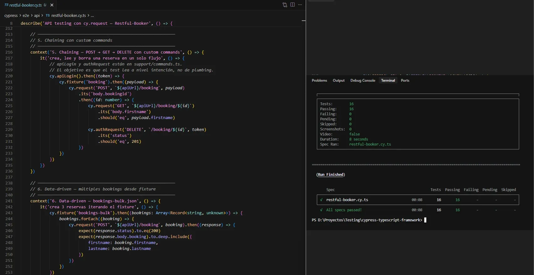 Cypress: API testing con cy.request — GET, POST, auth, chaining y schema validation
