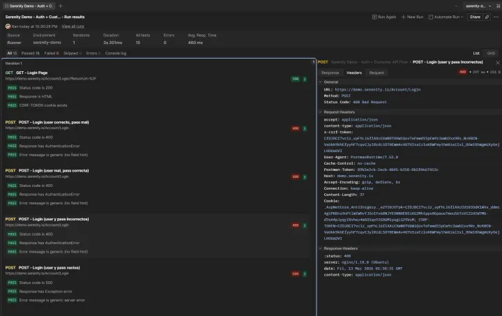 Testing negativo en Postman: rompiendo el login de Serenity Demo a propósito