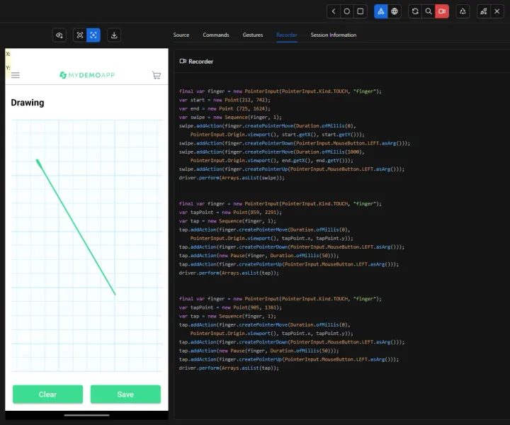 W3C Actions en Appium: gestos programáticos con Drawing