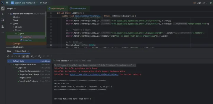 Interacciones básicas: tap, input, scroll y assertions en Appium