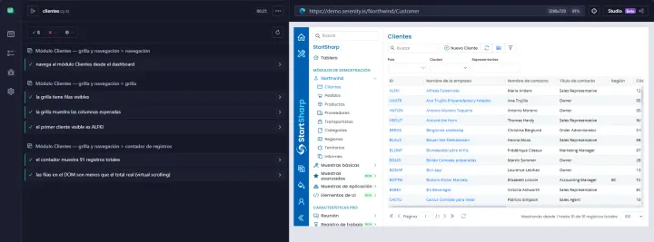 Cypress: módulo Clientes, navegación y grilla SlickGrid