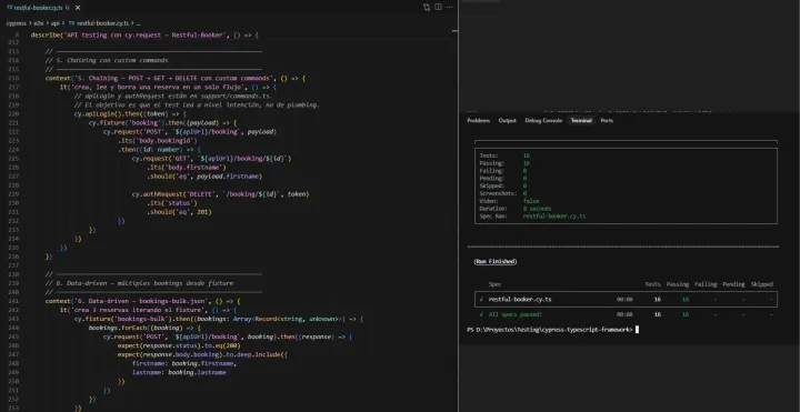 Cypress: API testing con cy.request — GET, POST, auth, chaining y schema validation